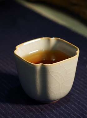 龙圣华苑 景德镇奉华汝瓷窑传统器型主温烧汝釉开片四方菱式高杯