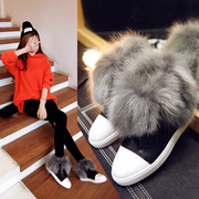 Puqi snow boots flat boots short boots super short hair velvet snow boots and thick insulated boots round-headed woman