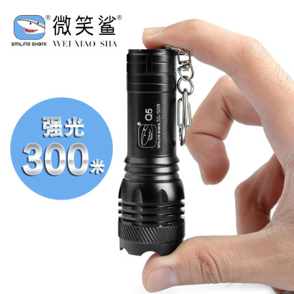微笑鲨 LED迷你强光手电筒充电小微型袖珍户外家用防身防水远射王