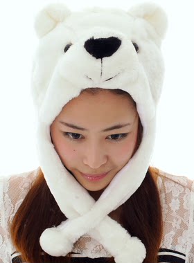 短款白熊帽子北极熊卡通动物帽子冬天保暖厂家直销生日礼物