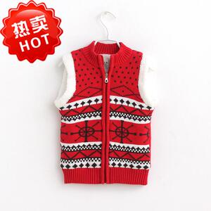 新款纯棉儿童背心马甲加绒开衫毛衣外贸童装加绒开衫背心
