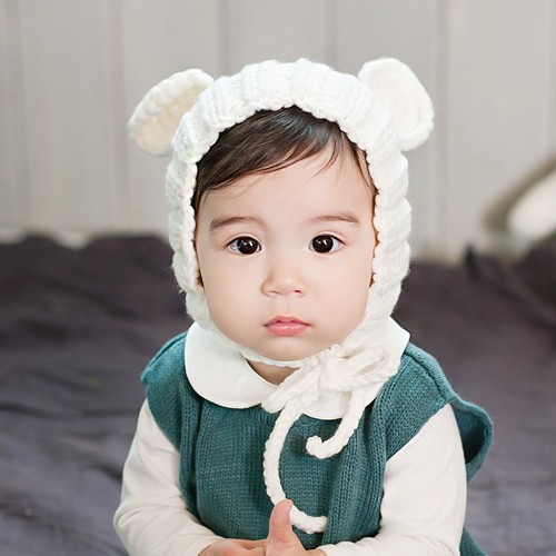 韩国毛线帽秋男童女童宝宝婴幼儿护耳朵系带保暖针织套头帽子