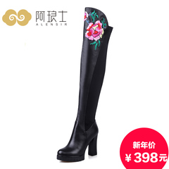 Winter national wind of Alang coarse high boots with elastic waterproof leather boots women over the knee boots 158