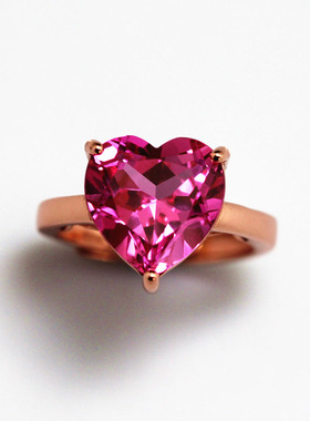 心形镶嵌日韩风银饰品红碧玺戒指