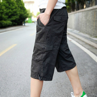 男休闲夏季 短裤 新款 七分宽松直筒大码 纯棉薄款 多口袋运动马裤 工装
