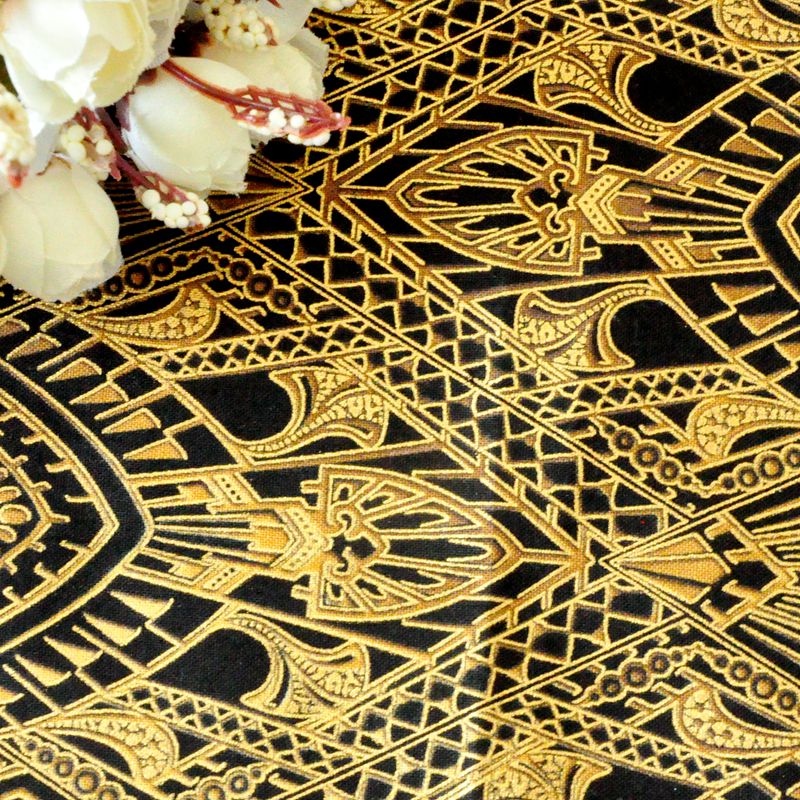 拼布DIY和风纯棉烫金布料和服面料娃衣面料日本进口棉布黑色烫金