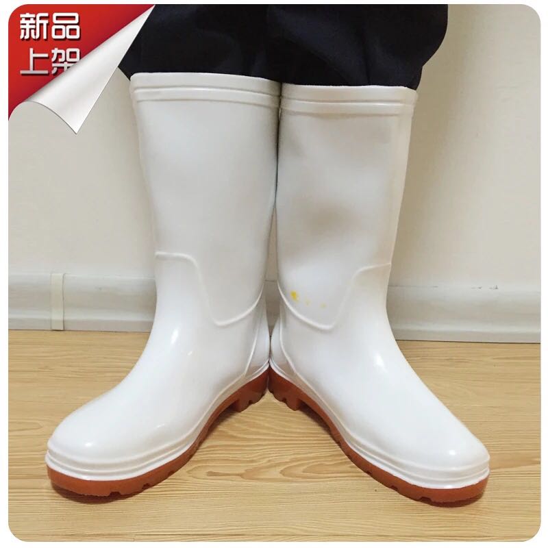 中筒雨鞋男白色食品鞋防滑成人雨雨鞋/雨靴