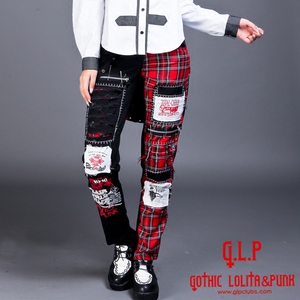 ╋魔叹╋ GLP日系视觉朋克原宿骷髅哥特暗黑中性长裤 配腰包71335