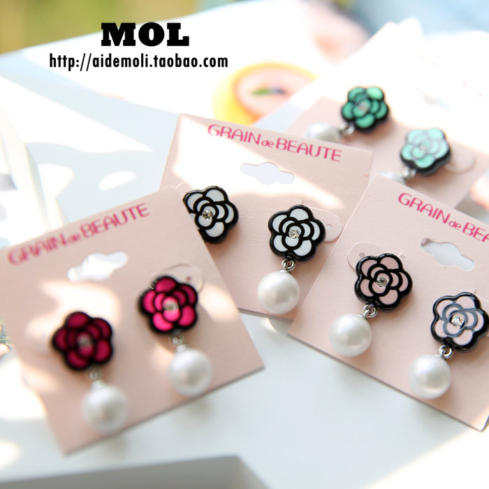 韩国进口AZNAVOUR AZ饰品香风珍珠花朵小花山茶花耳钉耳饰