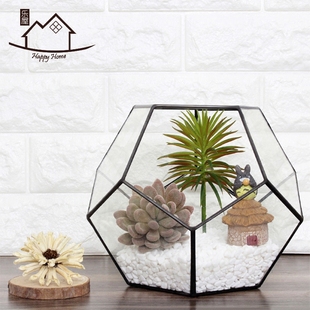 玻璃罩擺件永生花房 創(chuàng)意幾何飾品多肉植物生態(tài)瓶微景觀工藝復古