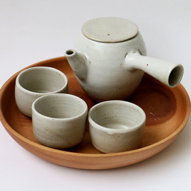 白度母纯手工拉坯无光白色有柄侧把儿 粗陶茶壶茶具茶器套件3