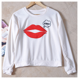 女士卫衣长袖 纯棉毛圈宽松甜美套头蝙蝠女上衣 外套 春秋薄绒衫