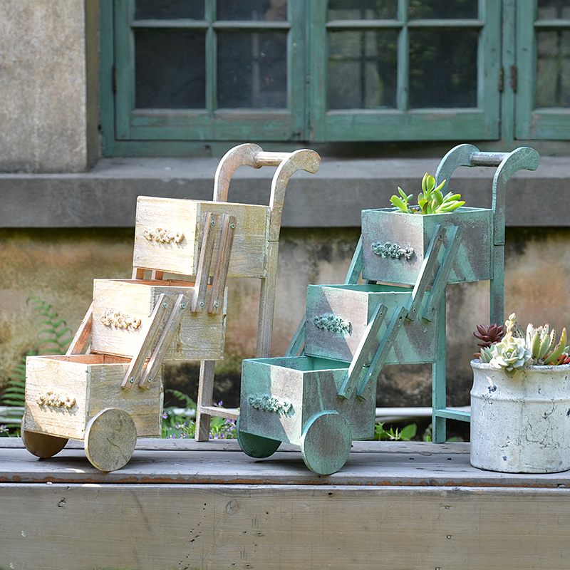 美式乡村风迷你小推车桌面花架