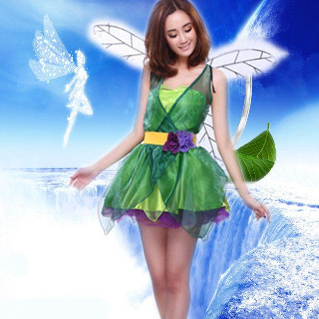 花仙子绿精灵森林绿色小精灵万圣节服装圣诞节服饰公主蕾丝网纱裙