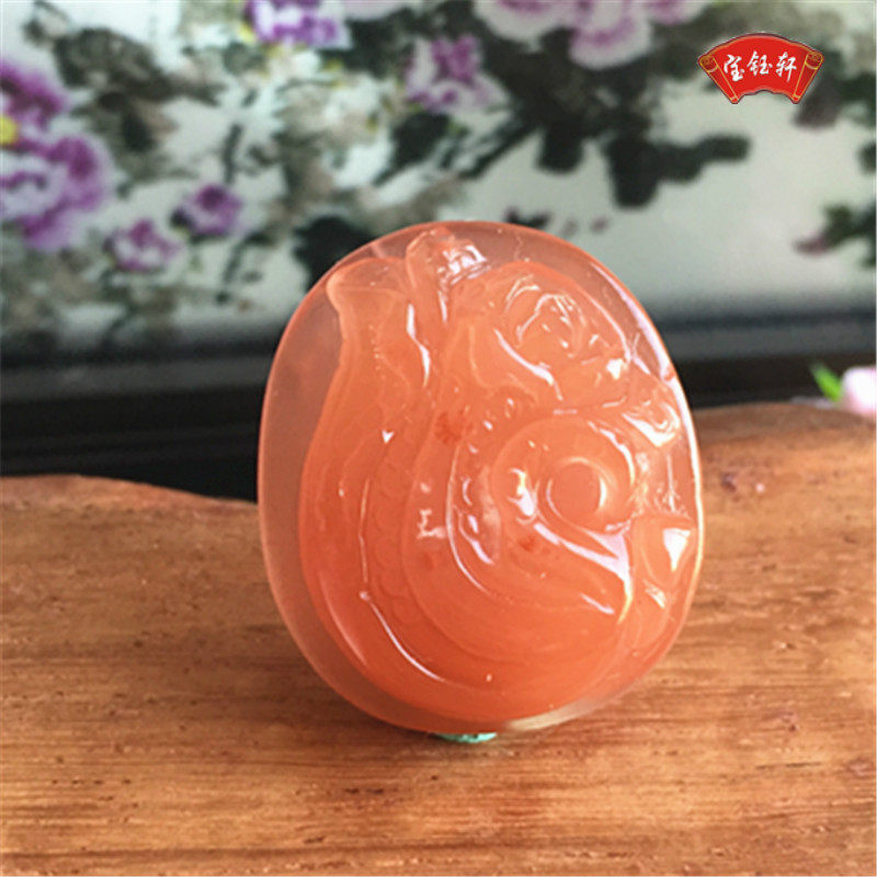 天然凉山南红玛瑙百财聚来吊坠雕件 樱桃红大白菜雕刻挂饰项坠