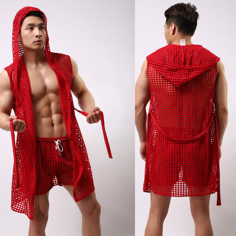 大网眼透明连帽镂空起居服浴衣