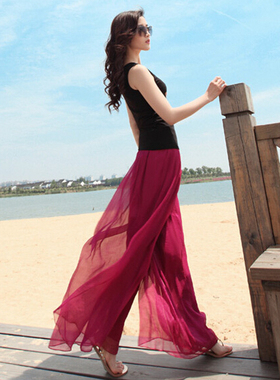 Esther Lin正品春夏季雪纺阔腿裤沙滩长裤休闲宽松大码半身裙裤