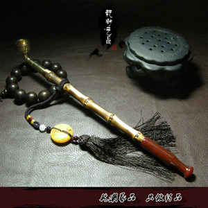 手工30cm旱烟袋烟袋锅烟斗玛瑙烟嘴中号铜锅紫竹老式烟袋锅烟斗