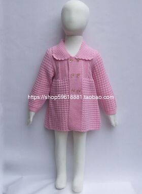 手工编织B010#婴儿纯羊毛线衣女宝宝开衫外套外出服黄色女童裙装