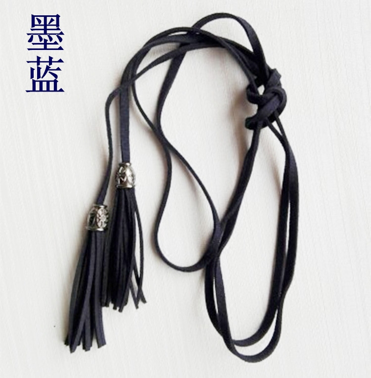 现货实拍 简约流苏韩国绒系带绑带墨蓝酒红素紫深紫军绿墨绿米色