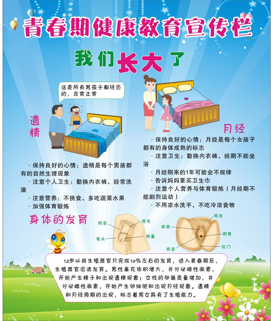 715海报印制展板写真喷绘贴纸986青春期宣传栏4遗精和月经