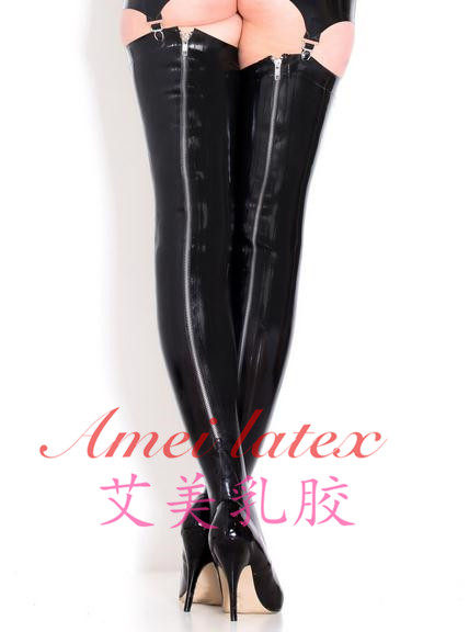 乳胶紧身袜 侧边带拉链 乳胶紧身长袜子 后带拉链