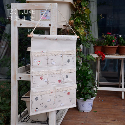 收纳挂袋 门后储物墙上挂袋可爱挂式挂袋多层 壁挂棉麻布艺收纳袋