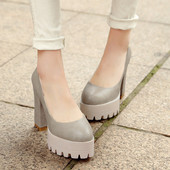 性感复古大码 女鞋 粗跟高跟鞋 42小码 33防水台10CM超高跟单鞋