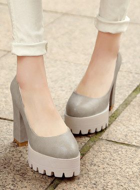 粗跟高跟鞋性感复古大码女鞋40-42小码32-33防水台10CM超高跟单鞋