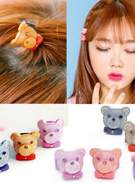 Angelrena韩国进口饰品 可爱迷你小熊圆扣小发扣夹抓夹发饰D5