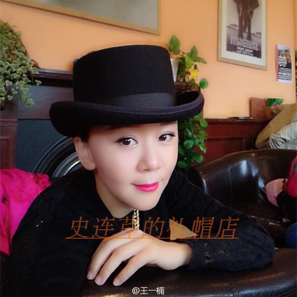 纯羊毛英伦风平顶卷边10cm礼帽