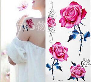 三张包邮防水纹身贴纸女款粉色玫瑰疤痕贴纸性感一次性纹身环保