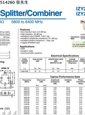 5800-6400MHz 一分二功分器  代替 IZY2PD-64+ Mini-Circuits
