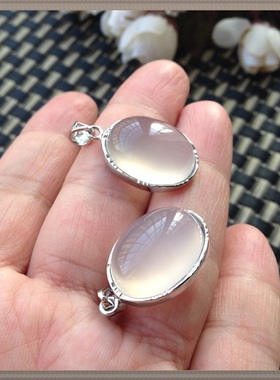 超冰透荧光纯天然白冰玉髓镶嵌925银吊坠配链子送妈妈女友礼物28