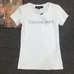 Лето 2017, новый стиль, гладильная лента с надписью «Коко» и блестящими бриллиантами, облегающая футболка для женщин, эластичные короткие рукава, простая и модная