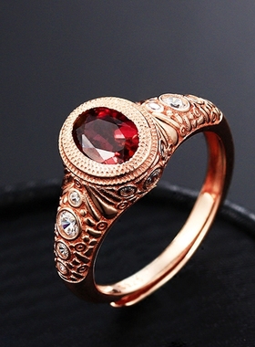 天然宝石生日礼物红碧玺戒指