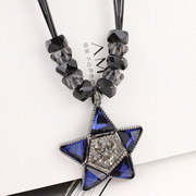 Cool na Korean fashion woman Crystal star leather rope necklace Korean jewelry pendant necklace for blending 4092