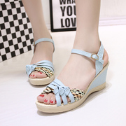 2015 summer styles women's comfortable wedges heels sandal platform platform platform woven color sandal woman