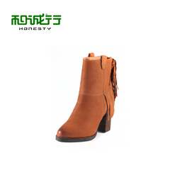 He Chenghang and 2015 winter wind of England ladies brush off waxed leather tassel short boots women's boots 0970003