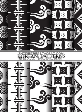 A3048矢量韩国传统风格纹样花纹四方连续纹理背景 AI设计素材