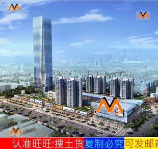 2套城市商业综合体建筑设计及高层办公cad+su+文本+效果图+多媒体
