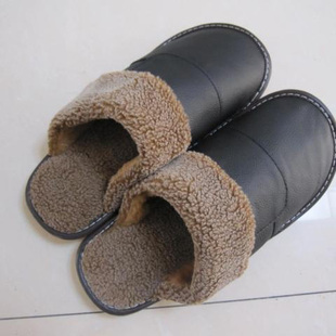 皇冠旗舰店压花皮面超强牢度暖和秋冬春三季室内外拖鞋 保暖皮拖
