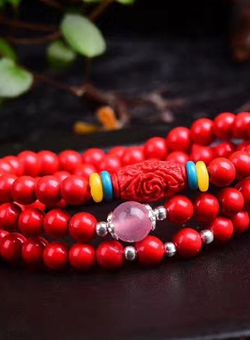 天然佛珠手串红朱砂