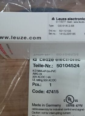 原装正品德国LEUZE劳易测传感器连接线K-D M8A-4P-2M-PVC50104524