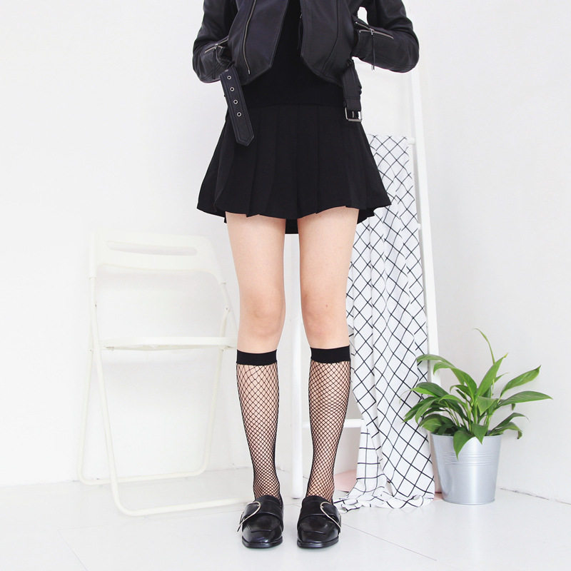 PATTKIN人气欧美个性潮品百搭镂空交叉渔网袜网格袜中筒高筒袜子