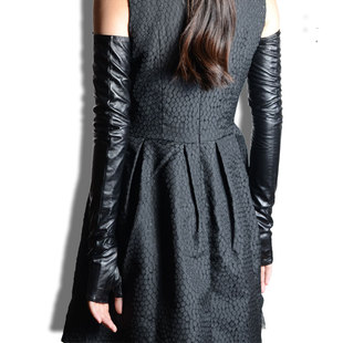 手套手臂套羊皮超长手套女 子长款 长手套女真皮秋冬半指皮袖 套假袖