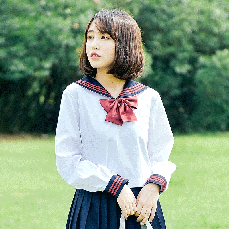 中间服jk制服上衣学院风班服少女装学生校服日系札幌襟三本水手服(非品牌)