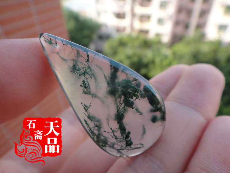 天然清透款水草玛瑙水滴形吊坠挂件、配带挂绳（共八款）