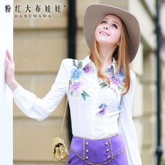 White shirt pink large doll spring 2015 new tide flower slim shirt women long sleeves shirt