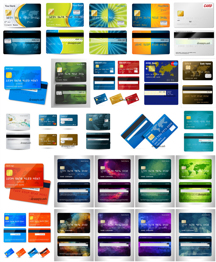 [523]25张银行卡信用卡正反面图案展示模板源文件 AI矢量设计素材